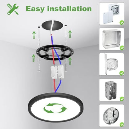 zemty [4 Pack 15W 1800LM LED Ceiling Light, Bathroom Lights Ceiling 3000K/4000K/6500K, 18cm IP44 Waterproof Ultra Thin Round Black Flush Ceiling Light for Living Room,Bedroom,Kitchen,Toilet