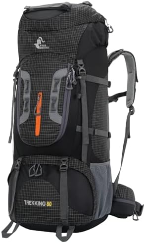 Bseash 80L Waterproof Hiking Camping Backpack with Rain Cover, Large Capacity Outdoor Sport Travel Daypack Rucksack for Climbing Skiing