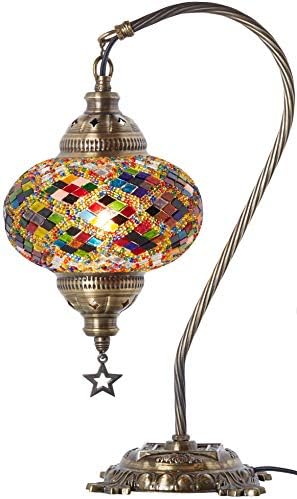 DEMMEX Turkish Moroccan Mosaic Table Lamp with Large Size Globe, Boho Exotic Colorful Mosaic Glass Bedside Desk Lamp Lampshade Light for Bedroom, Living Room, Entryway, Office, Handmade (Multicolor)