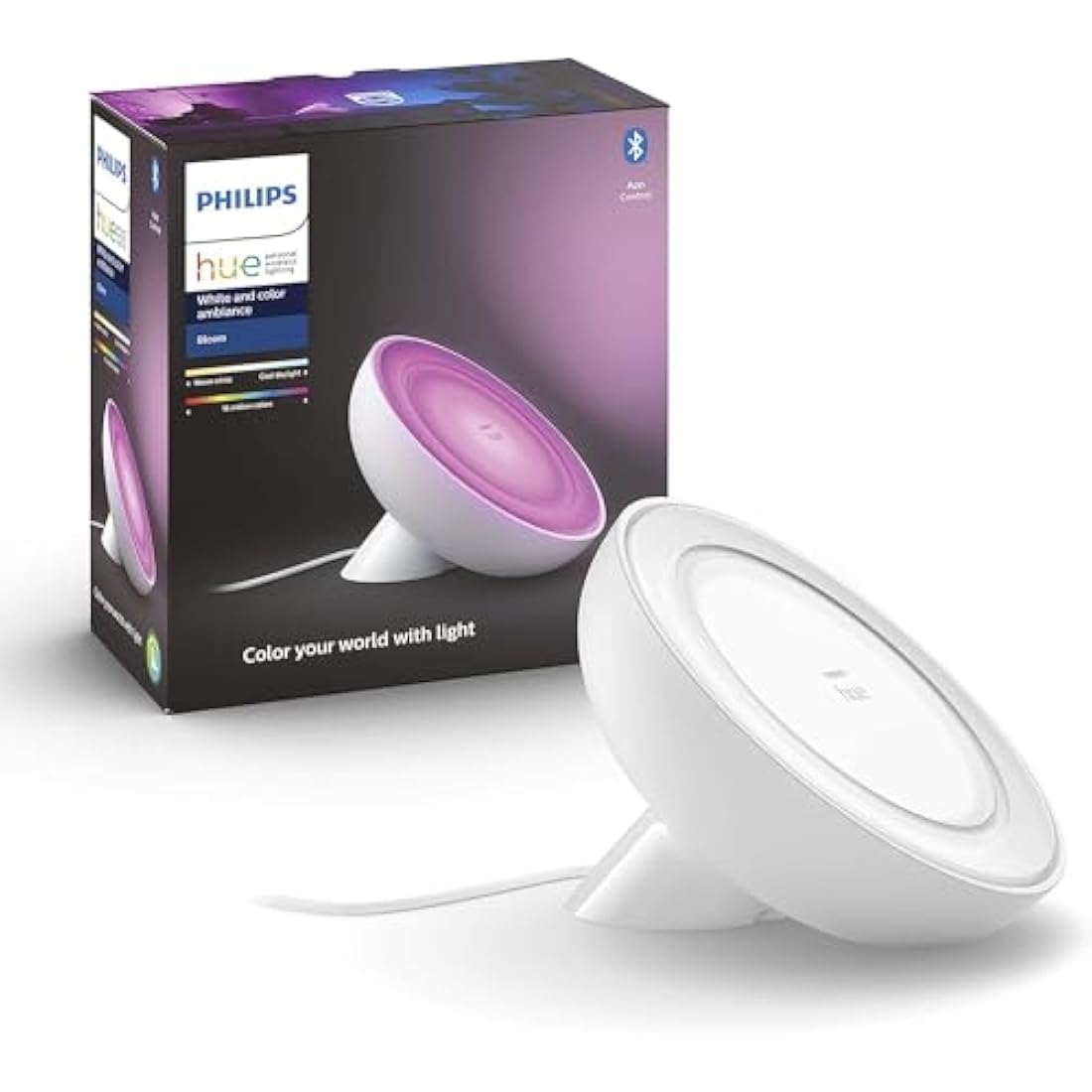 Philips Hue Bloom White and Colour Ambiance [White] Smart LED Table Lamp, with Bluetooth Works with Alexa and Google Assistant, 7 watts