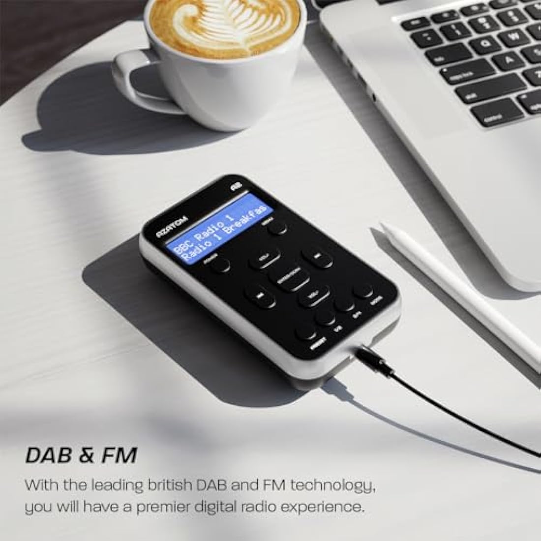 Portable DAB/DAB+ & FM Digital Radio | Sports Earphones Included | Clear Digital Display | Rechargeable Battery (10-12 Hours) | Perfect for Sports, Hiking or Working | AZATOM A2 (Silver/Black)