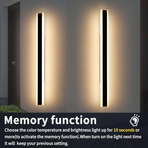 Mikeru 150CM Modern Wall Lights, 2pack Long Hard Wired Light 10% to 100% Dimmable Remote Control Outdoor Wall Lighting 3 Color 3000K/4500K/6000K 5300 Lumens Garden Fence Lights for Exterior Walls