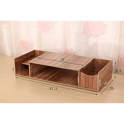 Multifunctional Wooden Monitor Riser with Storage Box PC Laptop Computer Displayer Stand Mount Rack Table Desk Organizer with 4 Compartments for Office Supplies Storage