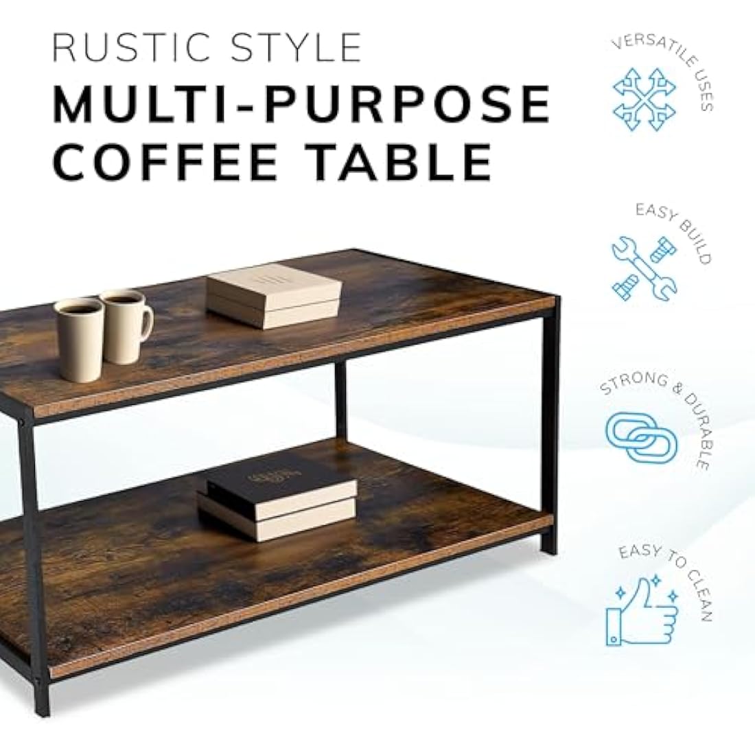 Direct Online Houseware House Of Home Coffee Table, Rustic Brown Living Room Furniture, TV Stand or Side Table, Durable Top, Easy to Clean and Assemble Rustic Brown 100x50x45cm