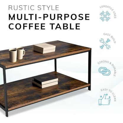 Direct Online Houseware House Of Home Coffee Table, Rustic Brown Living Room Furniture, TV Stand or Side Table, Durable Top, Easy to Clean and Assemble Rustic Brown 100x50x45cm