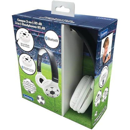 LEXIBOOK - Football - 2-in-1 Bluetooth & Wired Headphones with microphone and control button, Foldable and Adjustable, Long lasting rechargeable battery, HPBT010FO