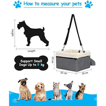UNICITII Dog Car Seats for Small Dogs-Elevated Pet Dog Booster Seat for Dog,Raised Dog Lookout Car seat w/Clip-On Safety Leash Adjustable Pet Travel Seat, Grey-9 kg, (BGUN-PS002bb)
