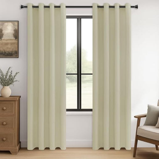 MRTREES Blackout Curtains Bedroom 90 Drop 2 Panels Biscotti Beige Eyelet Thermal Curtain for Living Room Soft Texture Window Treatments for Kids 46x90 Inch 117x228 CM
