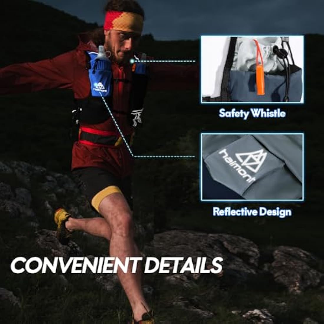 Haimont Hydration Running Vest with Water Bottles for Women Men, Adjustable Lightweight 8L Water Backpack with Soft Flasks for Trail Running Marathon