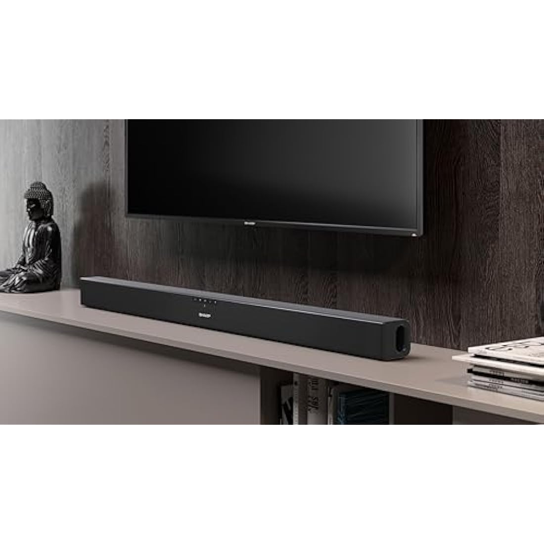 Sharp HT-SB140(MT) 2.0 Soundbar, 150W Slim Wireless Bluetooth Soundbar for TV and Device Streaming with HDMI ARC/CEC, Aux and Digital Optical-In, Wall Mount or Table Top Sound Bar - Black