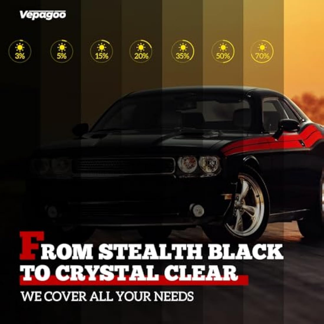 Vepagoo Universal Car Window Tint Film 35% VLT- 6.1m x 50cm Ceramic Privacy Window Tint, Blocks UV/IR Rays, Heat & Glare - Scratch Resistance Car Window Film Roll