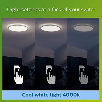 Philips LED Superslim Outdoor Ceiling Light 15W [Cool White - White] Water Resistant IP54, for Garden, Patio and Terrace Lighting.