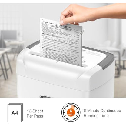 Bonsaii 12-Sheet Cross-Cut Shredder with CD & Credit Card Slot - P4 Security (5x25mm), 21L Bin, REV Mode for Jam Clearance, Overheat Protection - Ideal for Home Heavy Duty & Office Use, C243-A