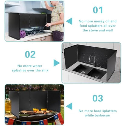 Wuciray Height 40CM Stove Splatter Guard for Cooking Kitchen Anti Splatter Shield Guard Portable Folding Cooker Side Fat Oil Splash Guard Splash Back Splatter Screen for Frying Pan Wall Hob