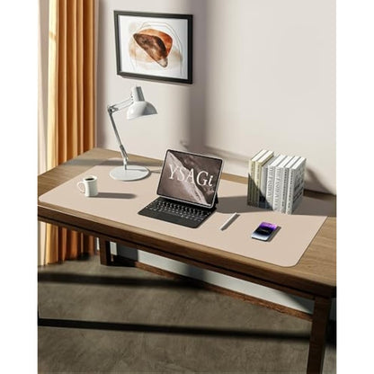 YSAGi Leather Desk Mat, Large Mouse Mat, Non-Slip Desk Pad, Waterproof PU Leather Table Protector Writing Pad for Office and Home (90 x 43 cm, Beige)