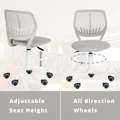 FurnitureR Set of 1 Desk Chair, Adjustable Height Task Chair, Swivel Chair with Small Hole Backrest Design for Bedroom Study Room, Light Grey