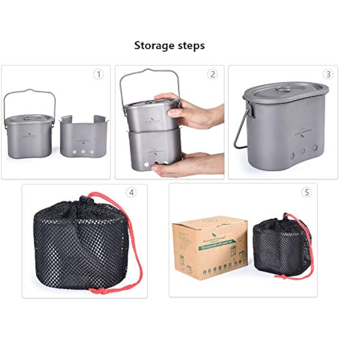 Boundless Voyage Titanium Wood Burning Stove Portable Caming Stove with Camping Pot 2 in 1 Ultralight Cooking Burner with Mesh Bag Ti1513B