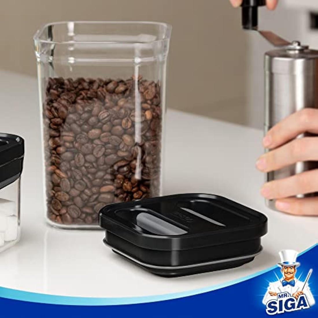 MR.SIGA 6 Piece Airtight Food Storage Container Set, BPA Free Kitchen Pantry Organization Canisters, Kitchen Storage Containers with One-Handed Leak Proof Lids, Black