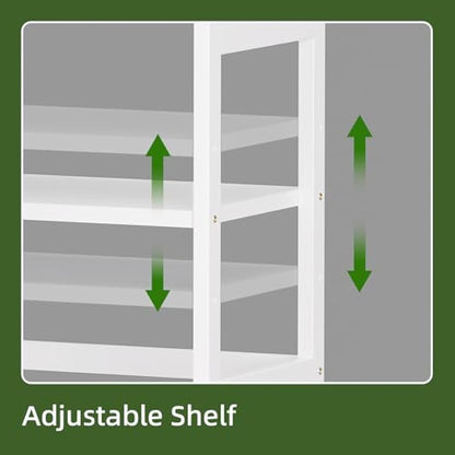 vovala 5-Tier Bookshelf, Industrial Bookcase with Bamboo Frame, Modern Display Standing Shelf Unit, Tall Wood Storage Organizer for Living Room, Home Office, White