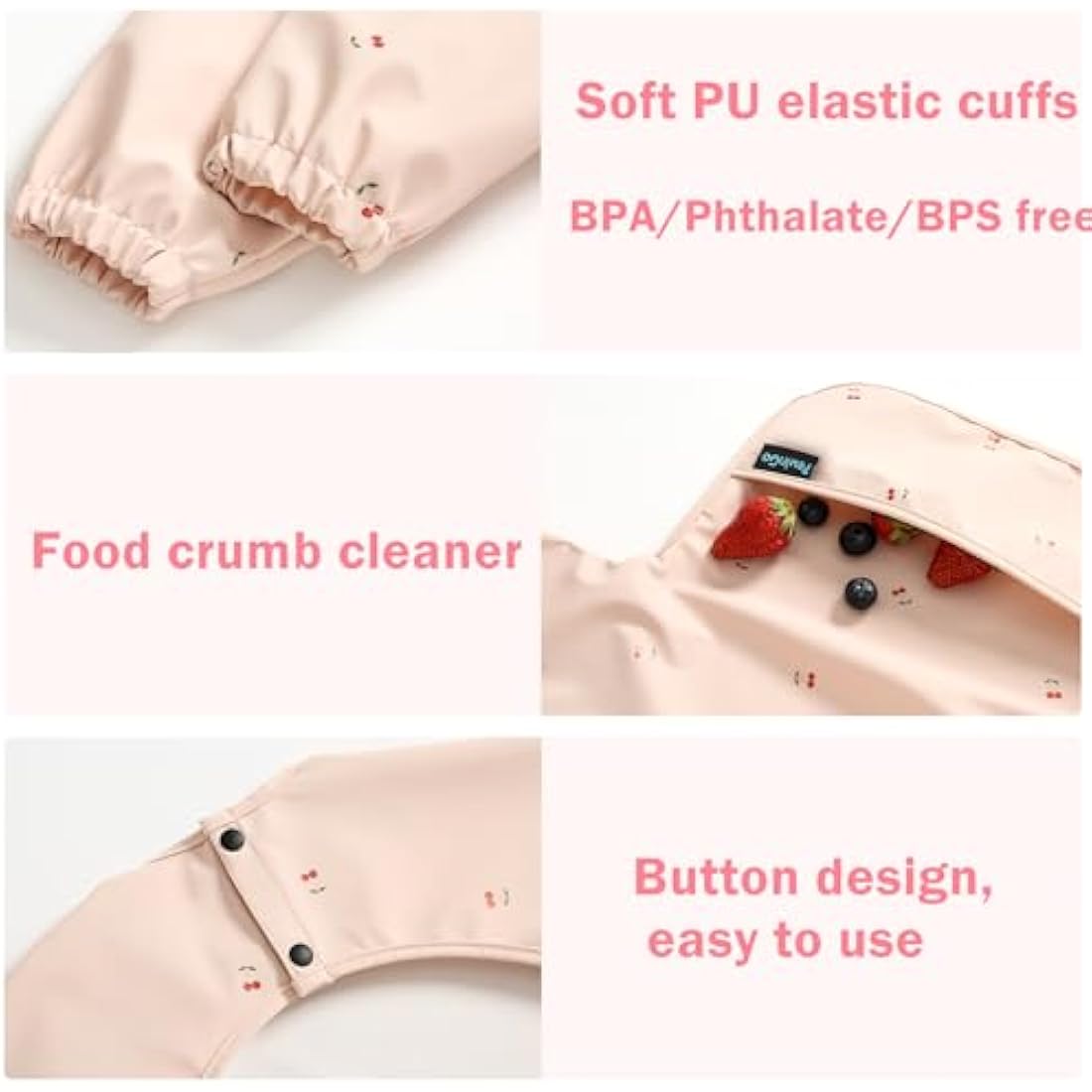 PewinGo Weaning Bib with Long Sleeves & BLW, Soft and Skin-Friendly Material, Coverall Bibs for Baby Feeding, Waterproof and Easy to Clean & Machine Washable, for Baby Infant Toddlers (Pink)