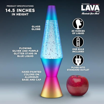 Lava Lamp 2456, Chrome Star Glitter, Clear Liquid, Decorative Base and Cap, Original 14.5 inch LAVA® Motion Lamp to Illuminate Your Mood, Green