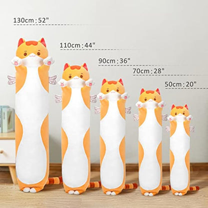 Mewaii 20in Long Cat Plush Pillows Stuffed Animals Squishy Pillows - Plushie Cute Kitty Sleeping Hugging Plush Pillow Soft Toys for Kids(Orange)