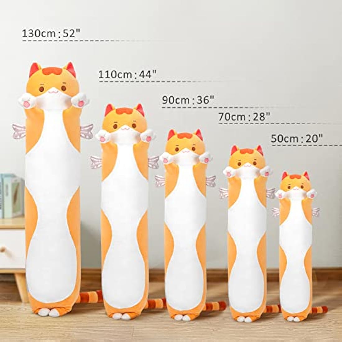 Mewaii 28in Long Cat Plush Pillows Stuffed Animals Squishy Pillows - Plushie Cute Kitty Sleeping Hugging Plush Pillow Soft Toys for Kids(Orange)