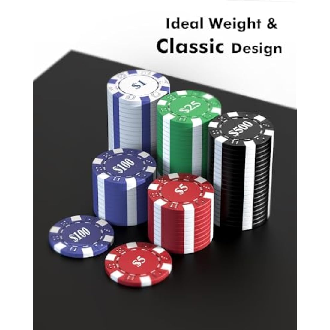 HEITOK Poker Chips Set 500pcs, Casino Chips Set with Numbers Aluminum Travel Case, Waterproof of 11.5g Poker Set for Texas Holdem Blackjack Gambling