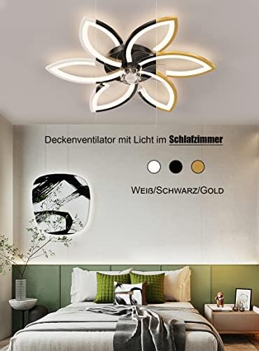 DIDADIDA Silent Ceiling Fan with Light, Ceiling Fan with Remote Control and Lighting APP dimmable Brightness 70W Creative Acrylic Flower Shape Ceiling lamp with Fan (White)