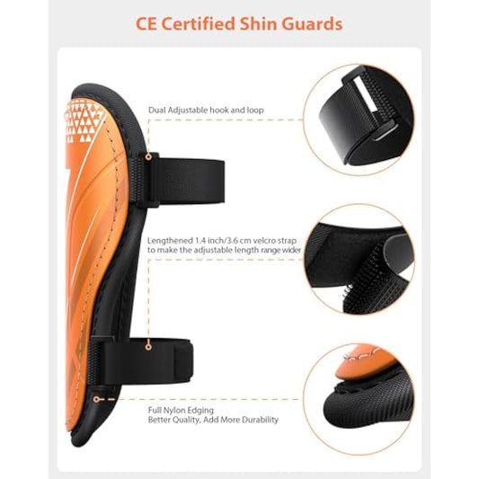 AirsFish Shin Pads Boys CE Certified Kids Football Shin Guards Breathable Non Slip Extended Adjustable Straps Lightweight Soccer Shin Pads for Boys Girls Teens Leg Calf Protective