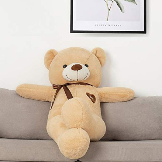 YunNasi Giant Teddy Bear Big Teddy Bear Large Stuffed Animal Toy Plush Teddy Doll With Love Heart and Ribbon (39 Inches/100cm, Light Brown)