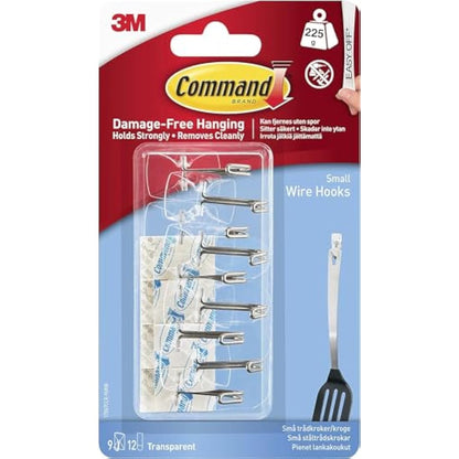 Command Clear Wire Hanger Hook, Value Pack of 9 Hooks and 12 Adhesive Strips, Transparent - Damage Free Hanging - Holds up to 225 gm