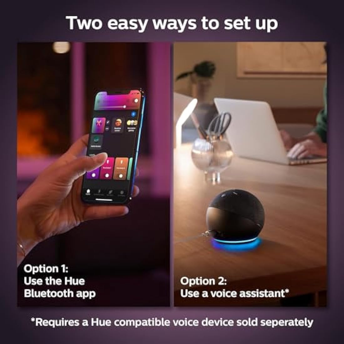 Philips Hue New White and Colour Ambiance Smart Light Bulb 4 Pack 60W - 800 Lumen [E27 Edison Screw] with Bluetooth. Works with Alexa, Google Assistant and Apple Homekit