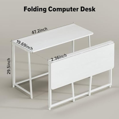 WOHOMO Folding Desk, 120cm Foldable Computer Desk for Bedroom, Space Saving Computer Table Writing Workstation for Home Office, Easy Assembly, White