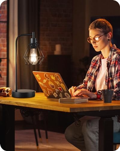 EDISHINE Bedside Lamps Set of 2, Dimmable LED Table Lamp, Diamond Cage Lampshade, USB Charging Ports, Touch Lamps for Living Room, Bedroom, E27 Socket, Bulb Included, Black