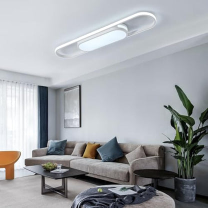 Oninio LED Modern Dimmable Ceiling Light with Remote Control - Linear Flat Ceiling Lamp for Living Room, Kitchen, Dining Room, Bedroom (White) 31.49in