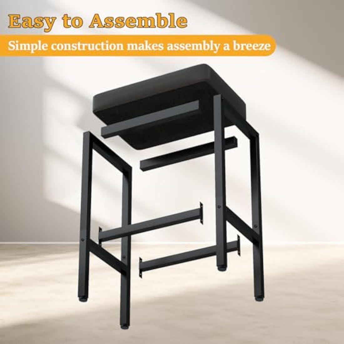 YMYNY Bar Stools, 66 cm Bar Stools Set of 2, Black Breakfast Bar Stools, PU Leather Barstools, Bar Stool Chair with 6 cm Thick Cushion and Metal Base for Kitchen Counter, Island Counter, Pub, HBS513B