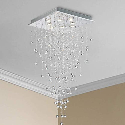 BESTIER Modern Crystal Raindrop Chandelier Lighting Flush Mount LED Ceiling Light Fixture Pendant Lamp for Dining Room Bathroom Bedroom Livingroom 8 GU10 LED Bulbs Required Width 55 cm Height 120 cm