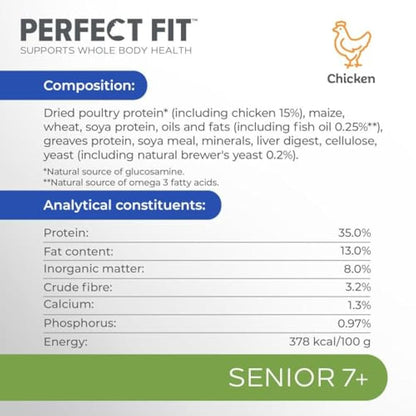 Perfect Fit Senior 7+ Complete Dry Cat Food for Senior Cats Aged 7+ Years, Rich in Chicken, 1 Bag (7 kg)