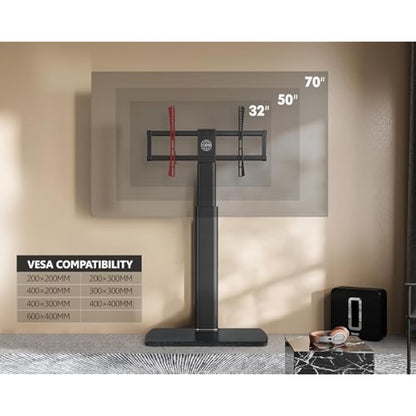 FITUEYES TV Stand with 20mm Wood Base for 32-70 Inch TV, Tall TV Floor Stand with 60° Swivel & 6 Height Adjustment, Cantilever TV Mount Stand Max VESA 600x400mm Holds 40kg