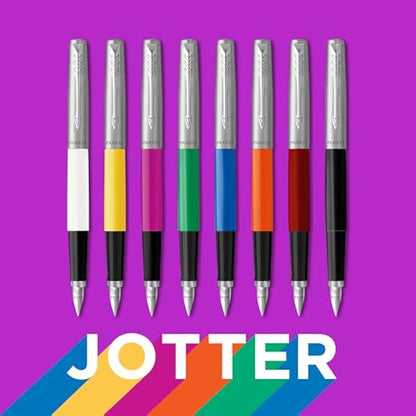 Parker Jotter Originals Fountain Pen | Classic Magenta Finish | Medium Nib | Blue & Black Ink