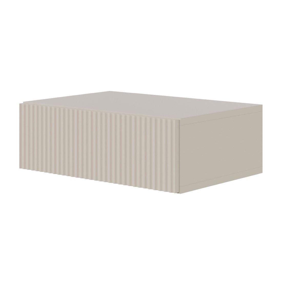 SELSEY Veldio Wall-Mounted Bedside Table - Matte Gray Beige Finish - 50 x 35.6 x 17 cm, Slatted Front,Laminated Board/MDF, Push-to-Open Drawer, Modern