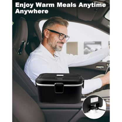 AUTOPkio Electric Lunch Box 1.8L 80W, 12V 24V 220V Upgraded Heated Lunchbox Large Heating Food Warmer with Carry Bag Fork Spoon for Car Truck Office (Black)