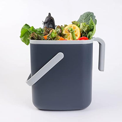 BLUE GINKGO Kitchen Compost Bin [5L] – Filter-Free, Odor-Tight Countertop Food Waste Pail with Handles (Made in Korea, Grey)