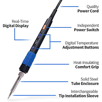 YIHUA 928D-III Portable Digital Soldering Iron Kit with Temperature Stabilization Function and LED Display for Soldering & Desoldering(UK Plug)