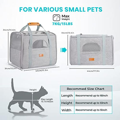 Morpilot Cat Carrier, Airline Approved Pet Carrier, Portable Dog Bag Carrier, Breathable Small Pet Carrier Travel Cage with Adjustable Shoulder Strap and Pet Bowl Light Grey