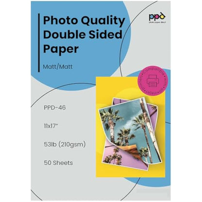 PPD Double Sided Photo Paper, Matte Brochure Paper A3, 11 x 17 for Inkjet Printer, 210 GSM, 9 mil Tabloid Size for Magazine, Flyer, Presentation, Program, Instant Dry & Water Resistant (50 Sheets)