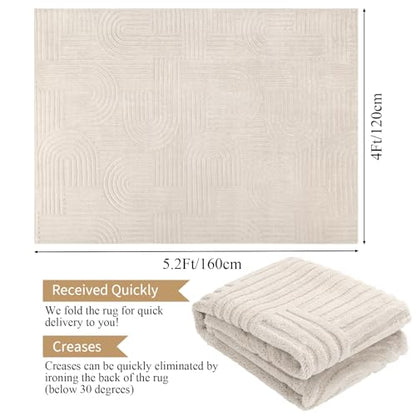 Enyhom Machine Washable Rugs for Living Room, 120 x 160 cm Non Shedding Area Rugs for Bedroom Soft High Pile Rugs Non Slip Carpet Large Fluffy Rug