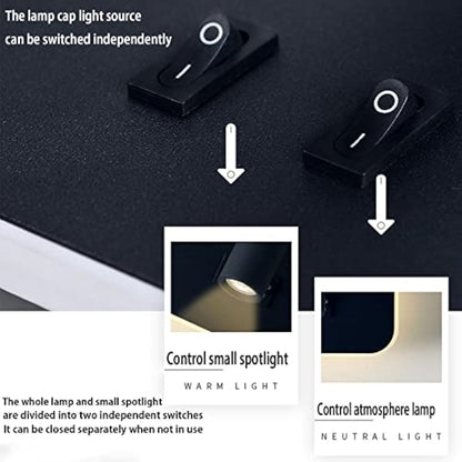 uksunvi LED Wall Mounted Lamp,Bedside Reading Wall Light,12W LED Wall Lamp, Adjustable Spotlight （3W +9W 3000K Warm Light） (2PCS Black Rectangular)