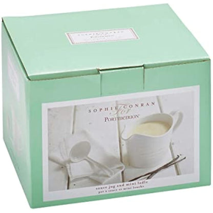 Portmeirion Home & Gifts CPW78895-XP Sauce Jug & Mini Ladle, Porcelain, White, 18.5 x 11 x 13 cm
